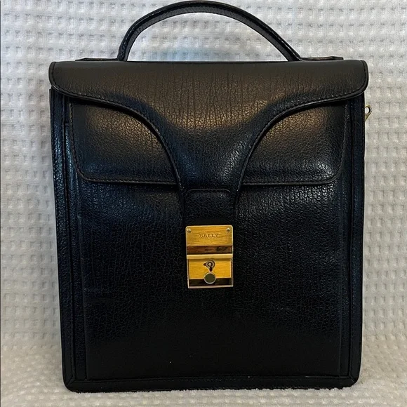 Bally Black Leather Briefcase with Gold Accents - Picture 2 of 16